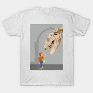 Little boy feeding museum dinosaur fossil ice cream T-Shirt